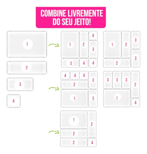 House Organizer Kit 25 Peças Conjunto De Organizadores De Gavetas De Plástico Transparente, 4 Tamanh