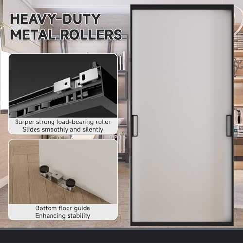 40" x 87" Concealed Sliding Glass Barn Door with Soft Close Hardware Kit, 5/16" Frosted Tempered Glass Interior Door, Modern Black Frame Hidden Track System, Floating Look for 28"-36" Openings by Dverreoor - Image 6