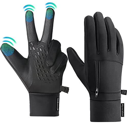 Touchscreen Handschuhe Herren Damen Warme Winddicht FahrradHandschuhe rutschfest Sporthandschuhe für Outdoor Radfahren, Schwarz