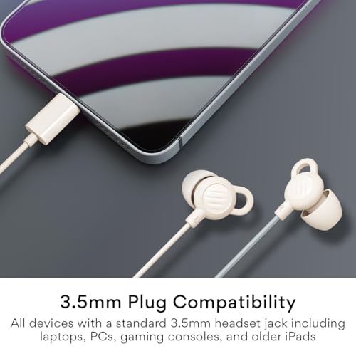 Image of MEE audio SleepTones USB-C Wired Sleep Earbuds for Side Sleepers with Lightweight Low-Profile Silicone Earpieces, Noise Reduction Sleeping Headphones with Built-in Mic & Volume Controls (Beige)