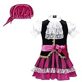 Niedliches Baby Mädchen Dirndl Kleid Piraten Kostüm Sets aus Kleid + Kopftuch + Gürtel, Halloween Cosplay Fasching Karneval Verkleidung. (Bitte beachten Sie die Größetabelle und kaufen eine passende Ware, danke! )