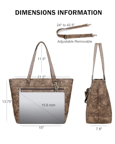 FADEON Quilted Tote Bag for Women Designer Laptop Tote Bag 15.6-Inch Large Laptop Purse Faux Leather Shoulder Handbag3