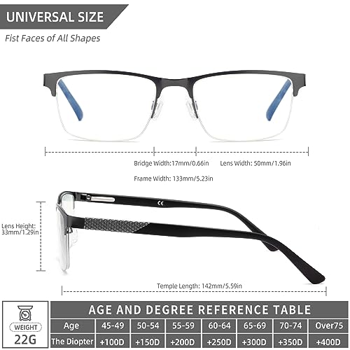 Image of Premium Half Rim Reading Glasses for Men Blue Light Blocking Reader Full Lens Magnifier Eyeglasses UV400 Protection