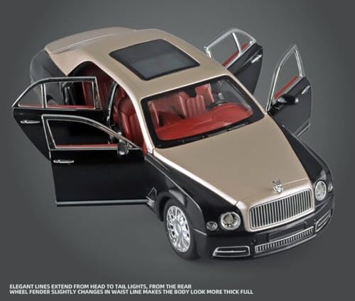 Image of Die-Cast Zinc Alloy 1:24 Scale 2024 Bentlley Mulsanne Large with 6 Openable Doors,Lights & Music & Steerable Front Wheels?1:24 Bently Mulsanne - Black /Brown?