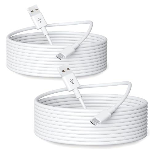 OXZEEWEE Lot de 2 Câble d'extension d'alimentation micro USB de 5 m pour caméras de sécurité à domicile, câble de chargement et de synchronisation de données durable USB A vers micro USB - Blanc