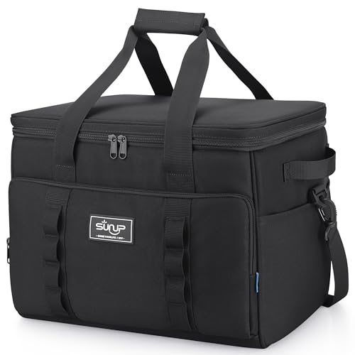 SUNUP 37L 48 Cans Soft Sided Insulated Cooler Bag, Collapsible Large Lightweight Ice Chest, Portable Leak-Proof Cooler for Travel, Camping, Beach, Grocery, Black