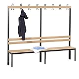 WOLF Garderobenbank, einseitig - Buchenholzleiste, 2000 mm - 8 Doppelhaken - Bank Bank aus Holz Metall Kunststoff Garderobenbank Garderobenbänke Holzbank Kunststoff-Bank Kunststoff-Bänke