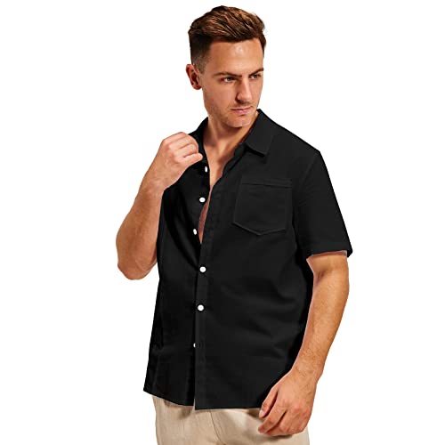 Lanckeli Camicie Lino Uomo Manica Corta, Camicia Hawaiana Guayabera Elegante Camicia