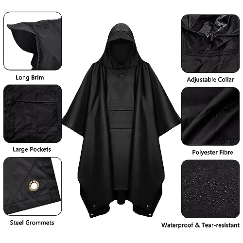 Foto von DAWRIS Regenponcho Herren Wasserdicht, Regencape Herren 210T Oxford Wasserdichter, Regenmantel Herren Regenjacke, Regenponcho Festival Fahrrad Wandern 3 in 1, Raincoat mit Kapuze für Camping Angeln