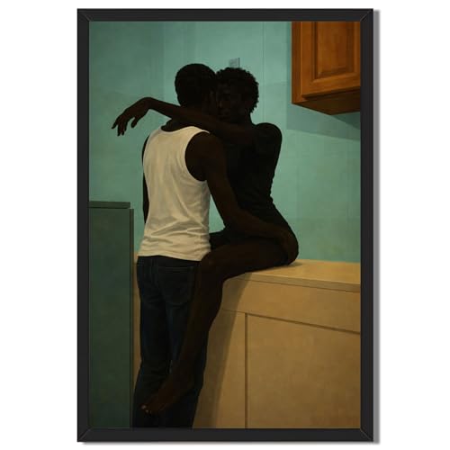 Framed Black Man Wall Art Couple Embracing Poster Canvas Print