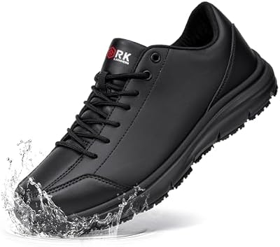 LARNMERN Non Slip Chef Work Shoes for Men Casual Leather Shoes,Black,9