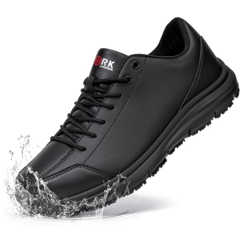 LARNMERN Non Slip Chef Work Shoes for Men Casual Leather Shoes,Black,9