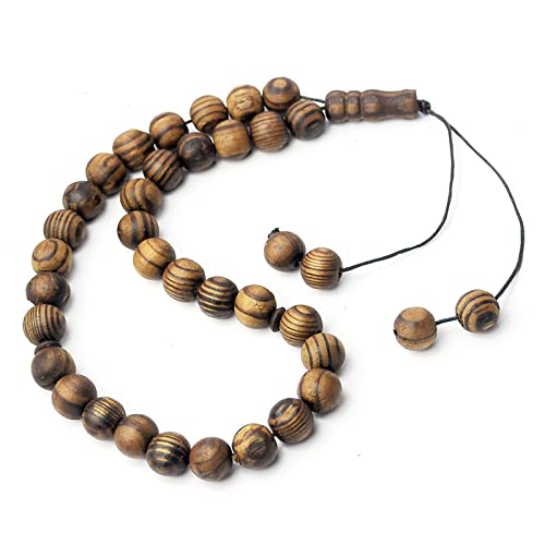 Perles de prière musulmanes, Collier de chapelet islamique musulman de 33 perles en bois à motif naturel, Perles de prière islamiques artisanales, chapelet bouddhiste,12mm Cover