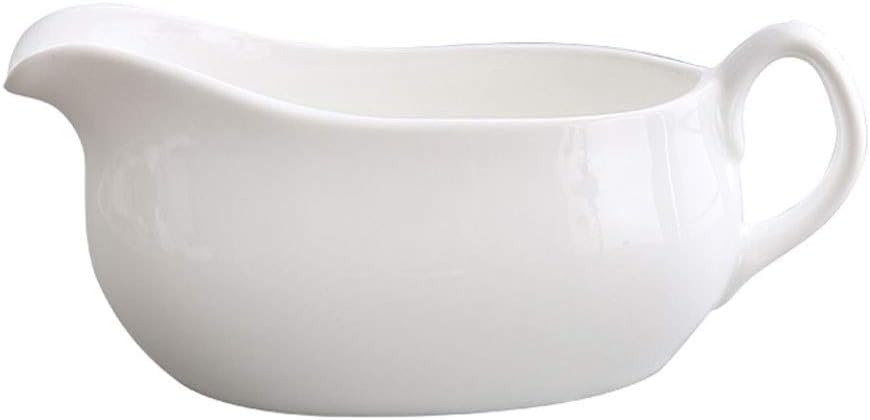 Porcelain Gravy Boat White Fine Porcelain with Handle and Dripless Lip Spout for Gravy Warming Sauces Salad Dressings Milk Stainless Steel Double Insulated Gravy Boat/ (250ml)