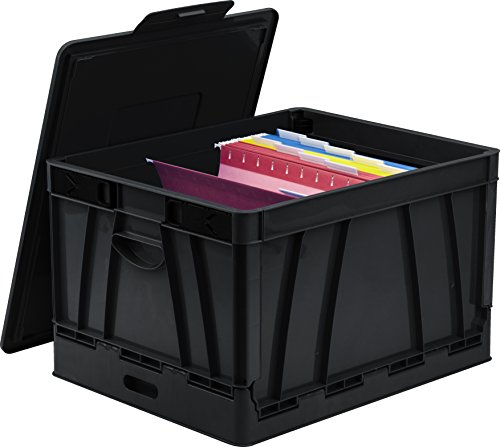 Storex Collapsible Crate with Lid, 17.25 x 14.25 x 10.5 Inches, Black, 4-Pack (61809A04C) by Storex - Image 2