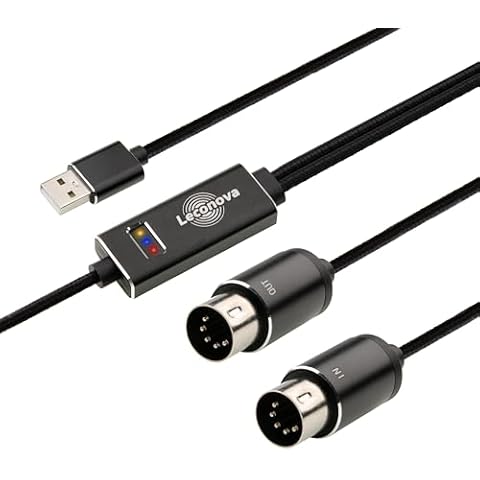 Leconova MIDI to USB Cable USB-A/USB-C 2M 16 Channel MIDI Interface, Plug & Play for Keyboard/Synthesizer/Piano/Drum Machine, Compatible with Roland/Yamaha,Windows/Mac/Android,6.5 ft (midi-USB-a) Cover