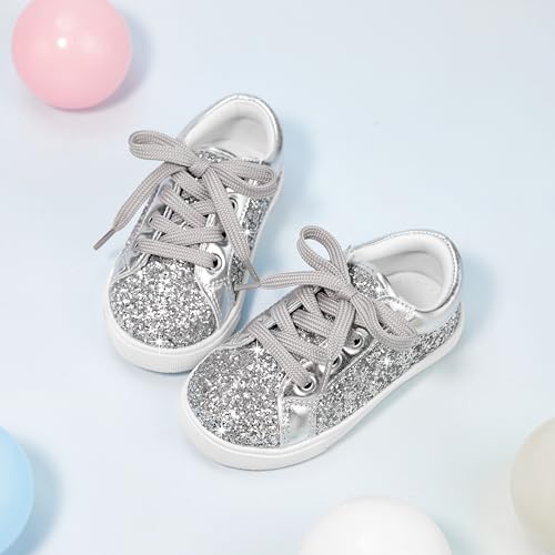 GINFIVE Toddler Girls Sneakers Little Girls Slip On Shoes Glitter Sneakers Toddler Silver 9 by GINFIVE - Image 6