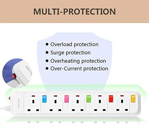 Mscien Multi Scokets Extension Lead Individually Switched 5 Way Surge Protected Power Strip Wall Mountable Extension Cord 1.8M ¡­
