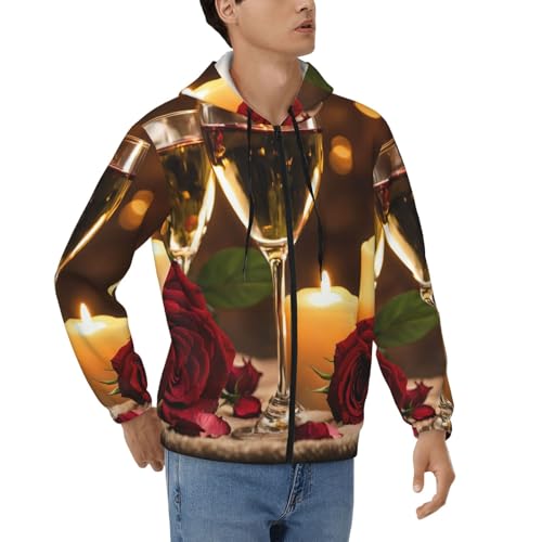 Sweatshirt zippé épais pour homme avec imprimé rose et vin romantique S à 3XL