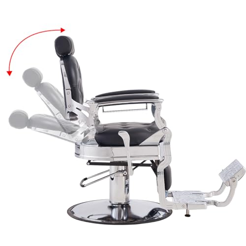 Antlu Barber Chair Salon Chair Hair Stylist, Vintage Heavy Duty 700lbs Hair Styling Chairs for Barbershop Beauty Tattoo Massage (Black-Silver) - Thumbnail 7