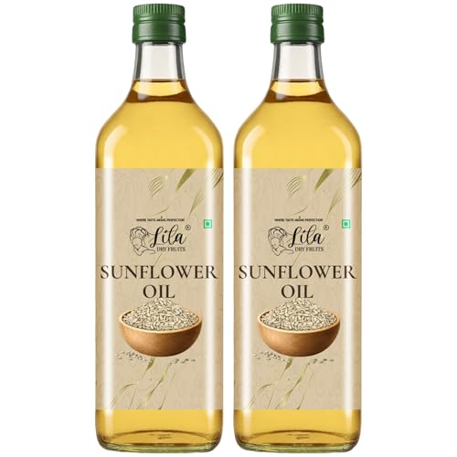 Image of LILA DRY FRUITS Sunflower Oil for Cooking 1 L (500 ML x 2) | Pure & Unrefined Cold Pressed Surajmukhi ka Tel | Hexane Free, Kolhu /Chekku, Refined Edible Oil for Frying, Daily Use Kitchen Oil Chemical Free