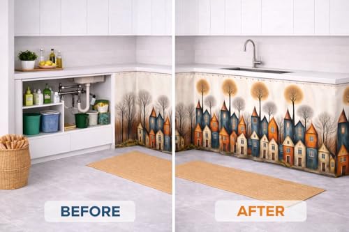 Image of Barebeauty Premium Printed Kitchen Sink Curtain | Kitchen Under Sink Curtain | Decorative Cabinet Cover | Washable & Dustproof | Modern Curtain (3, Design-1)