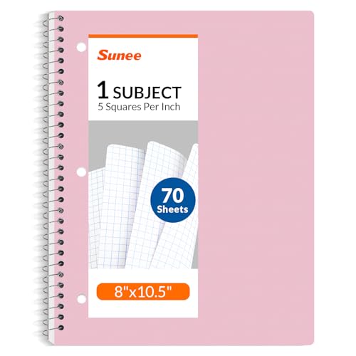 SUNEE Spiral Notebook, 1-Subject, Graph Ruled Paper, 8