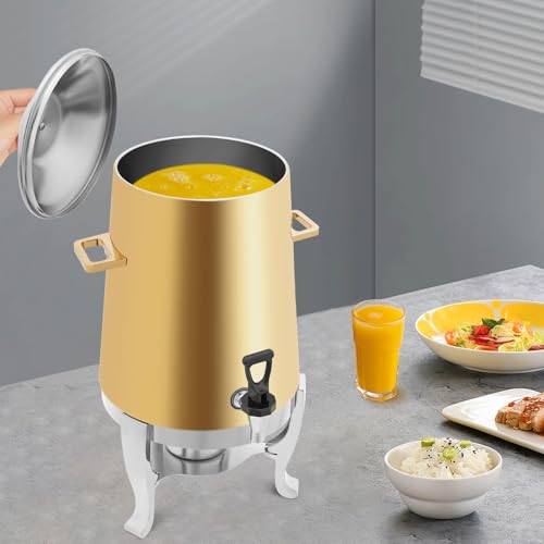 Coffee Urn With Fuel Holder, 3.5 Gallon/13L Stainless Steel Beverage Dispensers for Coffee Tea Hot Water, Hot Drink Dispenser with Stand, Chafer Urn with Spigot for Parties Catering,Gold