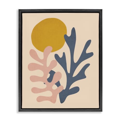 'Contemporary Pastel Leaf Forms Abstract Sun'| Floating Frame Canvas Art