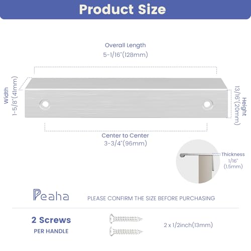 Image of Peaha 10 Pack Kitchen Cabinet Handles 3-3 /4 inch Brushed Nickel Cabinet Pulls | Edge Finger Pulls for Cabinets Silver Drawer Pulls Modern Hidden Aluminum Alloy Dresser Drawer Handles Closet Bedroom