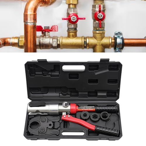 RustyVioum Hydraulic Copper Tube Fittings Crimping Tool with 1/2\" 3/4\" 1\" Jaws, 360° Rotatable Crimp Head Copper Pipe Crimping Tool for 1/2\", 3/4\", and 1\" Coppers Pipes