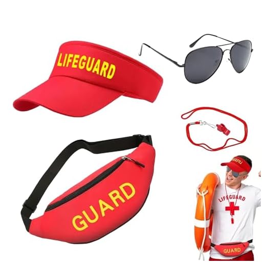 Disfraz De Salvavidas De Sandlot - Disfraz De Vigilante De La Playa, Disfraz De Accesorios Geniales para Salvavidas | Accesorios Baywatch con Visera, Riñonera Y Silbato para Gafas De Sol