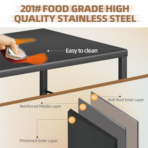 UNIONLINE Foldable Stainless Pizza Oven Table,3-Tier Outdoor Grill Cart Trolley on Wheels, Garden Dining Cart Movable BBQ Stand Black - Image 9