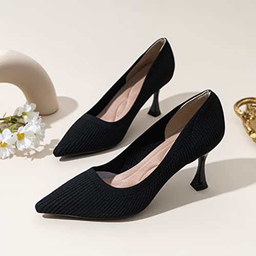 youngshow High Heels for Womens Closed Toe Slip On Knit Comfortable Dress Party Heels Pumps3