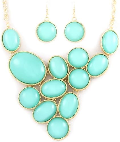 Fashion Beaded Necklace and Earrings Set Mint Stones TN020