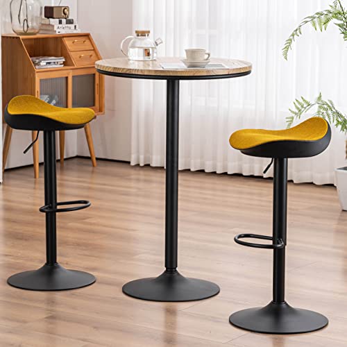 Younike Bar Stools Set Of 2 Counter Height Barstools For Kitchen Island, Black Swivel Height Adjustable Bar Chairs With Tufted Mustard Yellow Seat, 300Lbs Capacity #TOP4