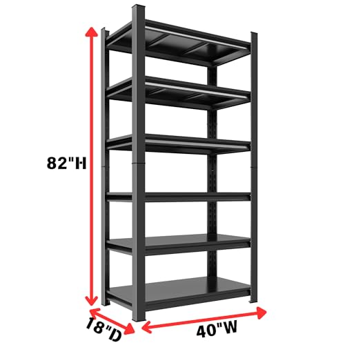 Notmise Metal Garage Shelving Unit, Heavy Duty 6-Tier Adjustable Storage Rack, Steel Shelving, 3500 lbs Capacity, Industrial Shelves for Heavy Tools and Equipment (6-Tier 82\" H x 40\" W x 18\" D)