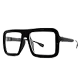 grinderPUNCH Thick Square Frame Clear Lens Glasses Eyeglasses Super Oversized Fashion and Costume 2 Pack - Matte Black