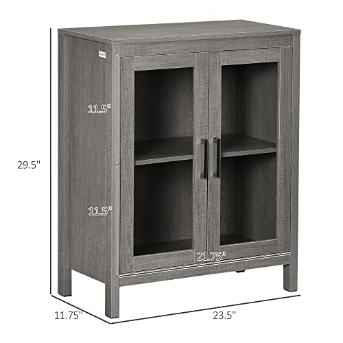 Kleankin Modern Bathroom Cabinet, Bathroom Storage Organizer With Double Glass Doors And Adjustable Shelf, Grey #TOP2
