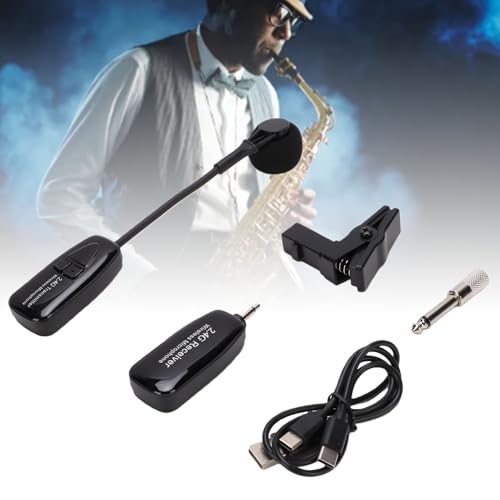 Sistema de micrófono inalámbrico LICAEVEY 2.4G para saxofón con captación direccional de 360 grados y clip transmisor receptor para trompeta, trombón, flauta y banda de escenario miniatura 4