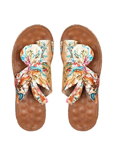 GORGLITTER Women's Dressy Flat Sandals Trendy 2026 Vacation Beach Open Toe Thong Sandals Summer Slides Multicolor B 6.5