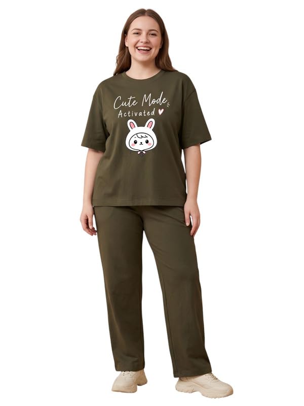 my swag Womens Nightsuit Set | Cute Bunny Graphic Print T-Shirt & Pajama | Soft Breathable Sleepwear and Loungewear Co-Ord Set for Women-picture-39