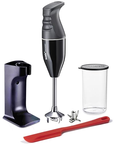 bamix EO180 CLASSIC PLUS blender ręczny zestaw wraz ze stojakiem, 1 kubkiem, 1 nożem wielofunkcyjnym, 180 W, wyprodukowano w Szwajcarii, czarny/biały