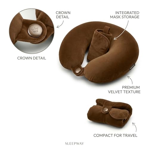 Image of Travel Neck Pillow for Adults, Fiber Filled U-Shaped Neck Support Pillow with Button Closure, Soft Plush Neck Cushion for Airplane, Car, Office & Travel (Brown)
