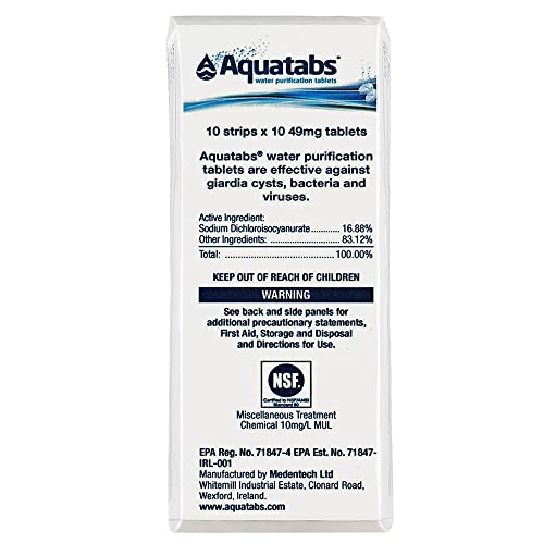 Aquatabs - Water Purification Tablets for Water Treatment and Disinfection - 3 Pack of 100ct (Total 300 Tablets)