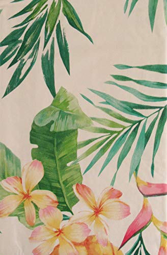 Tropical Pineapples Floral Collage Vinyl Flannel Back Tablecloth (52" X 52" Square) #TOP2