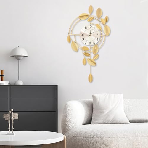 Reloj de pared moderno con diseño de hoja dorada 3D silencioso miniatura 3