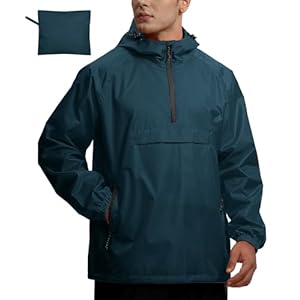 SWISSWELL Men’s Rain Jacket Waterproof Lightweight Packable Pullover Windbreaker with Hood for Travel Hiking Golf