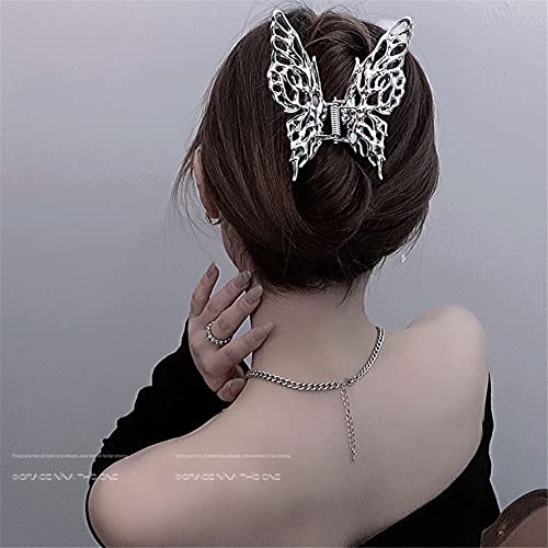 VNEWSCHI Butterfly Hair Claw Clips, Silver, Large Metal, Strong Hold, Nonslip, for Thick and Thin Hair Women and Girls - Image 3