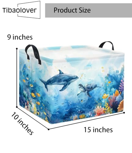 Image of Rectangular Baby Kids Storage Basket for Home Kitchen Girls Cute Toy Storage Bin Organizer Shelf Book Room Decor(Marine Animals)